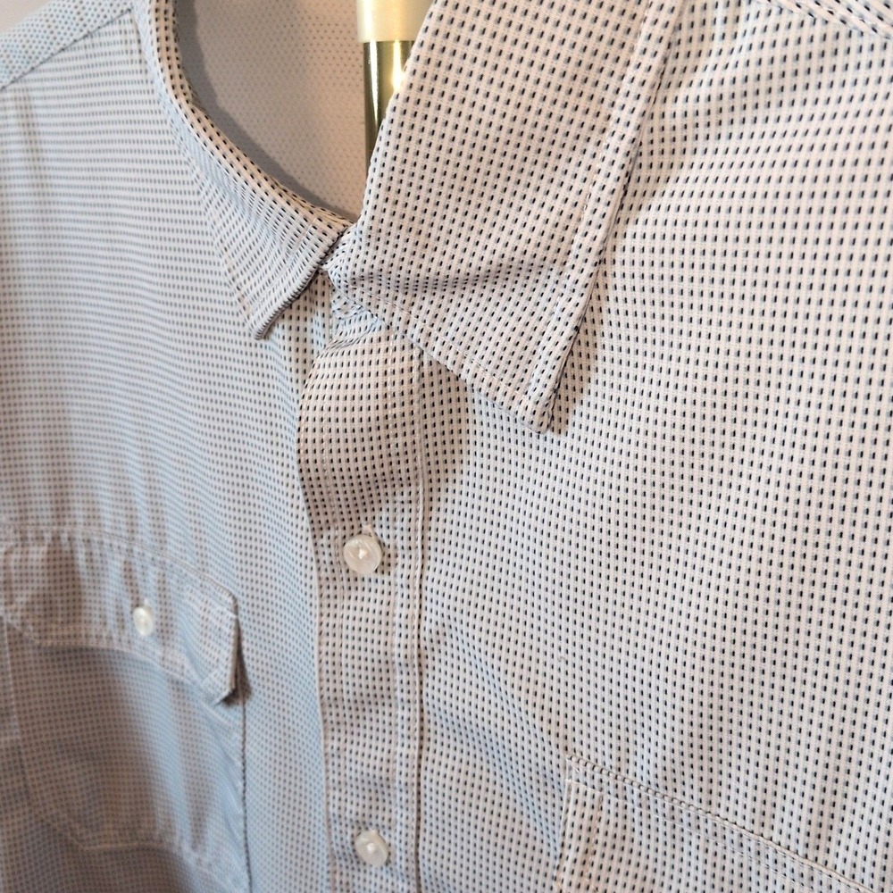 Kenneth Cole Reaction Button Down Men 3X White Blue Grid Stretch Short Sleeve - Picture 4 of 10